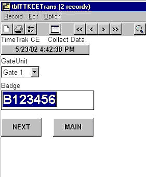 Handheld Database Application: TimeTrack Scan Badge Screen (Handheld)