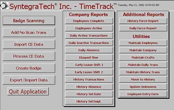 Handheld Database Application: TimeTrack Main Menu (Desktop)